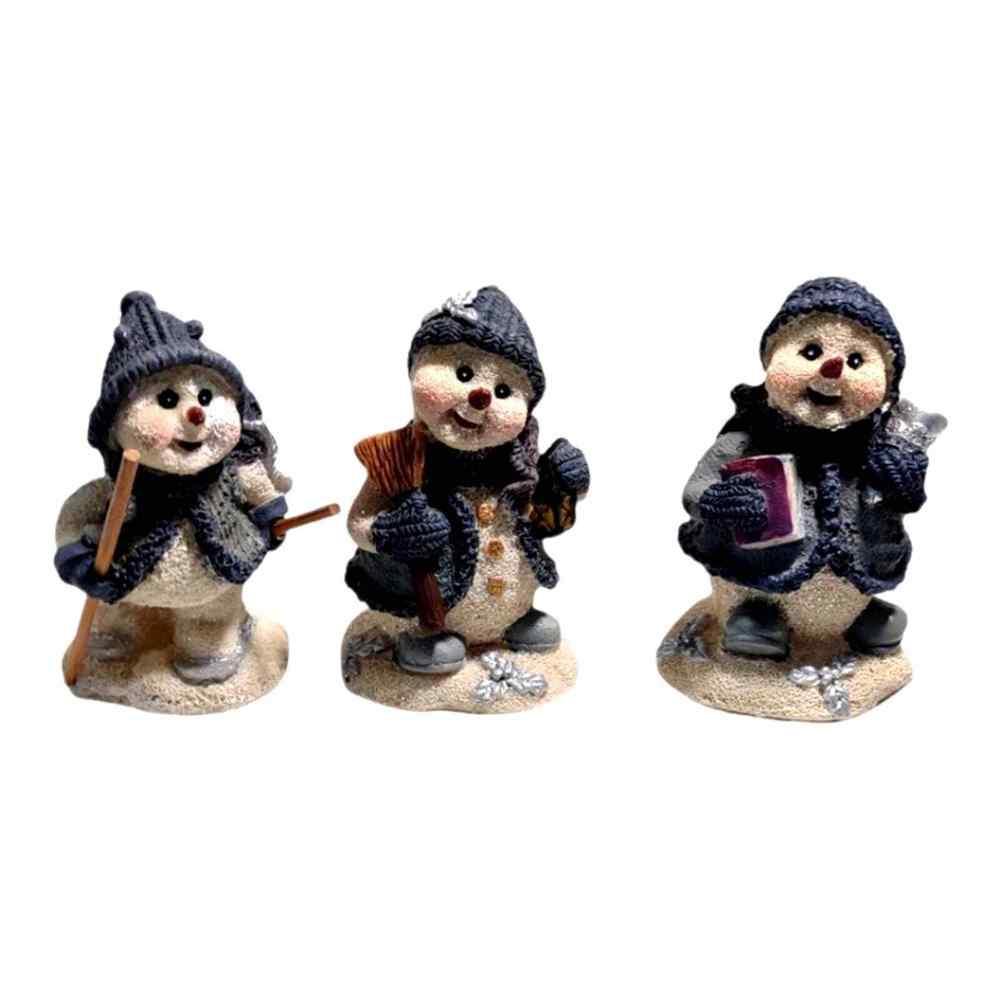 Ceramic Craft Snowman Christmas Holiday Bndl of 3 Seasonal Figurines Home Decor